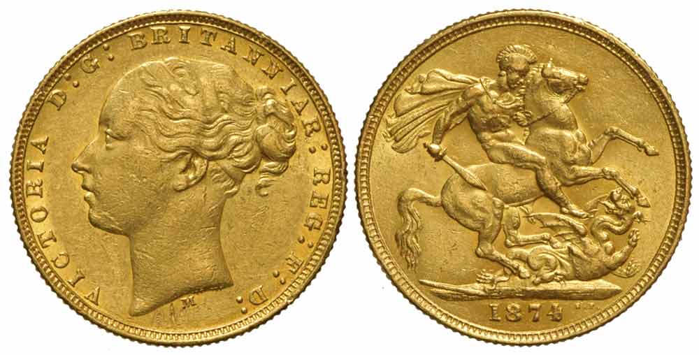 Australia Victoria Sovereign 1874 Gold 