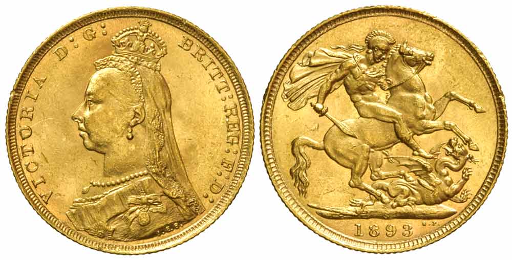 Australia Victoria Sovereign 1893 Gold 