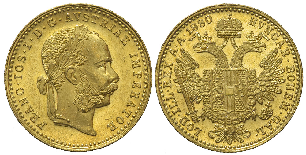 Austria Franz Joseph Ducat 1880 Gold 