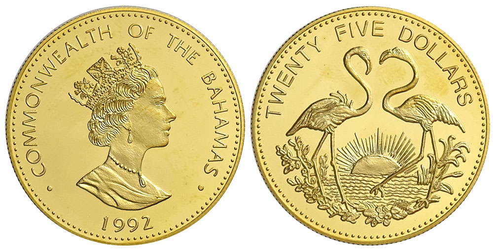 Bahamas Elizabeth Dollars 1992 Gold 