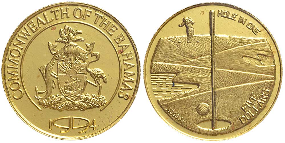 Bahamas Elizabeth Dollars 1994 Gold 