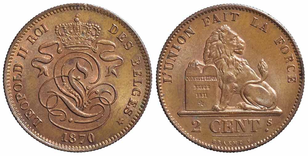 Belgium Leopold Cent 1870 