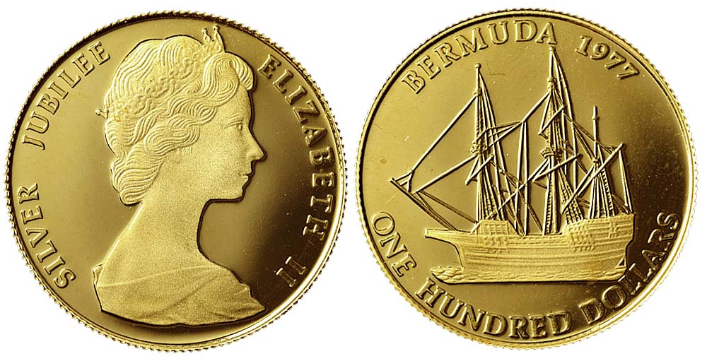 Bermuda Elizabeth Dollars 1977 Gold 