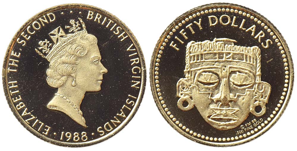 British Virgin Islands Elizabeth Dollars 1988 Gold 