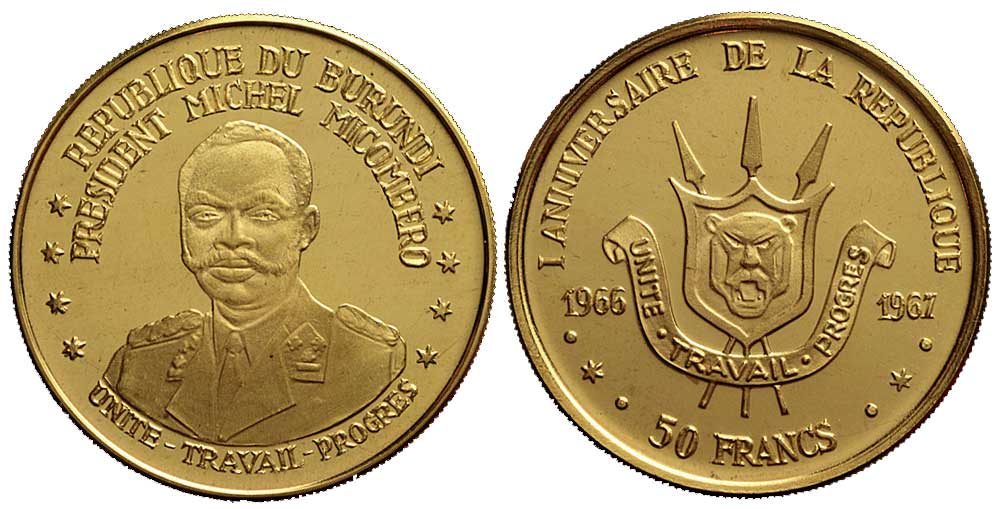 Burundi Republic Francs 1967 Gold 
