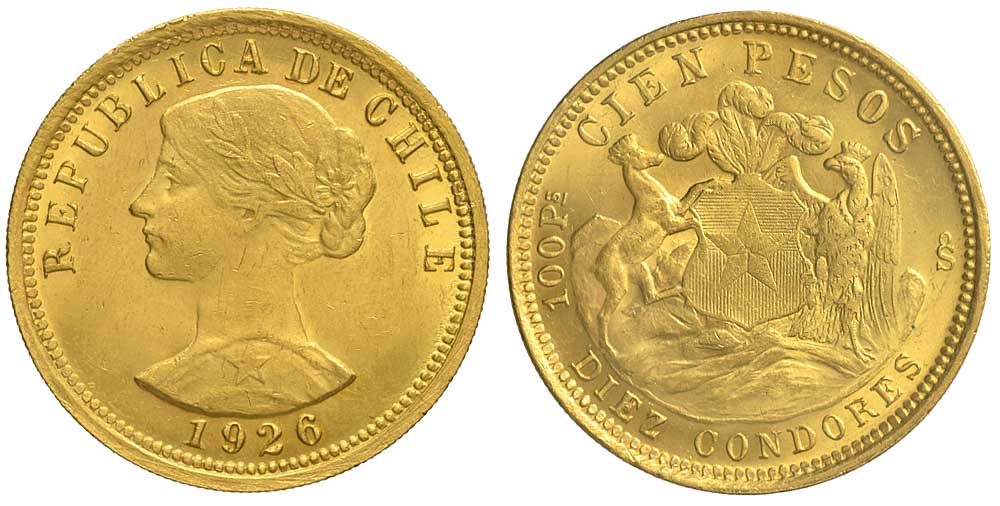 Chile Republic Pesos 1926 Gold 