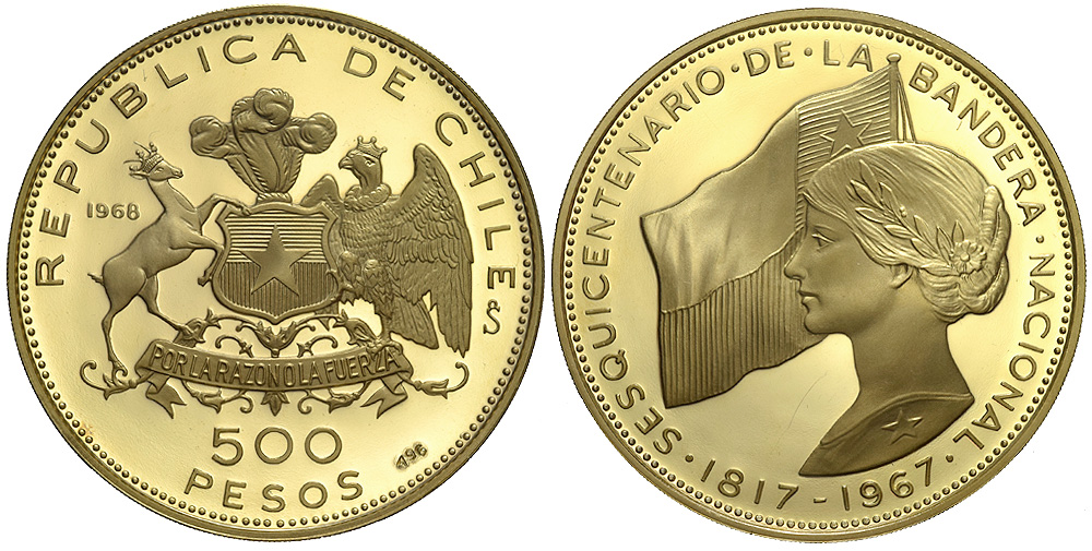 Chile Republic Pesos 1968 Gold 