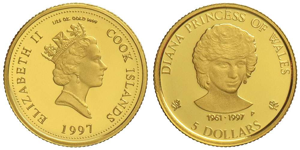 Cook Islands Elizabeth Dollars 1997 Gold 