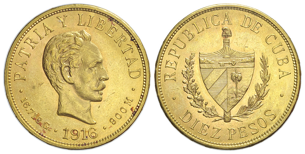 Cuba Republic Pesos 1916 Gold 