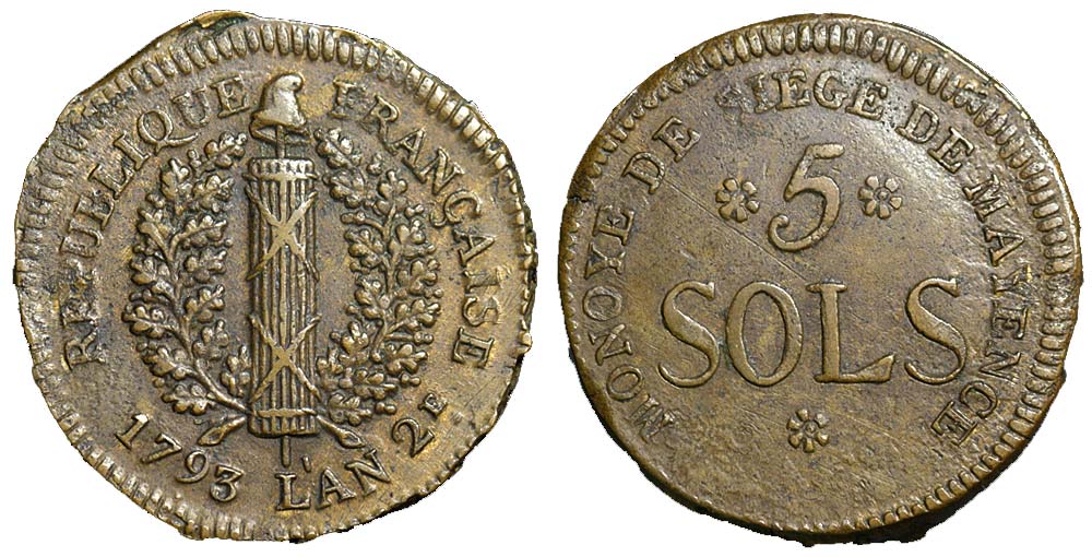 Germany Mainz Siege Coinage Sols 1793 