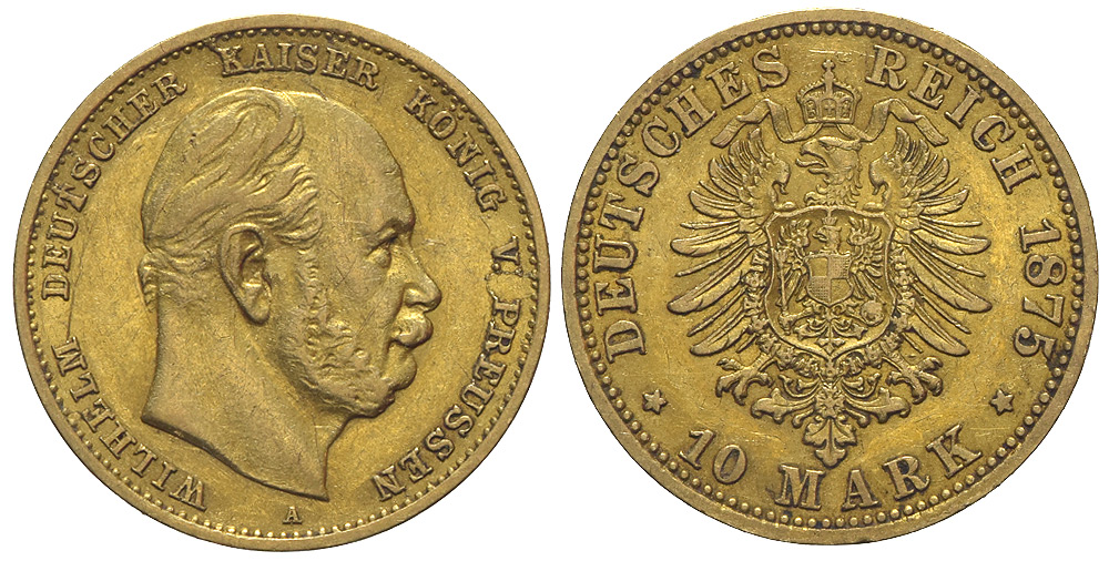 Germany Prussia Wilhelm Mark 1875 Gold 