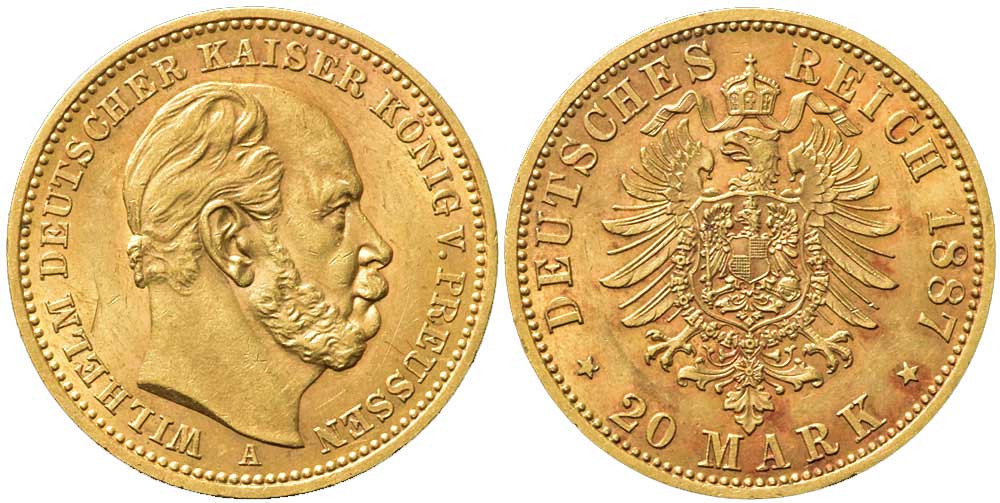 Germany Prussia Wilhelm Mark 1887 Gold 