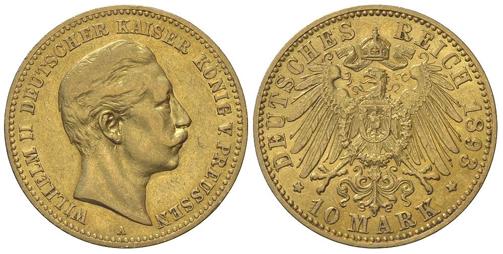 Germany Prussia Wilhelm Mark 1893 Gold 