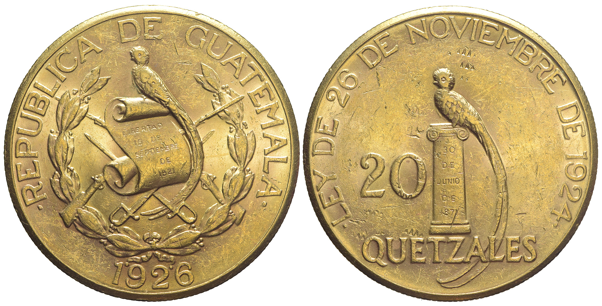 Guatemala Republic Quetzales 1926 Gold 
