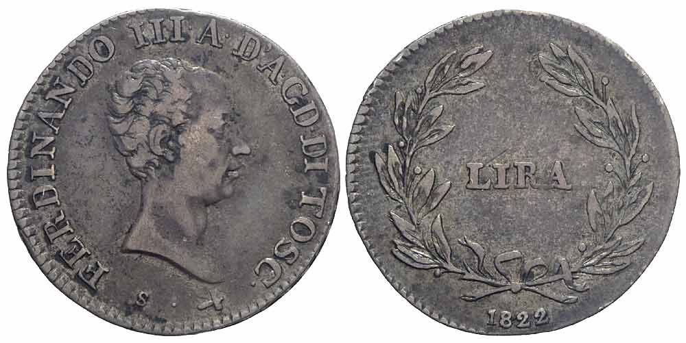 Italy Regional Mints Firenze Ferdinando Lira 1822 