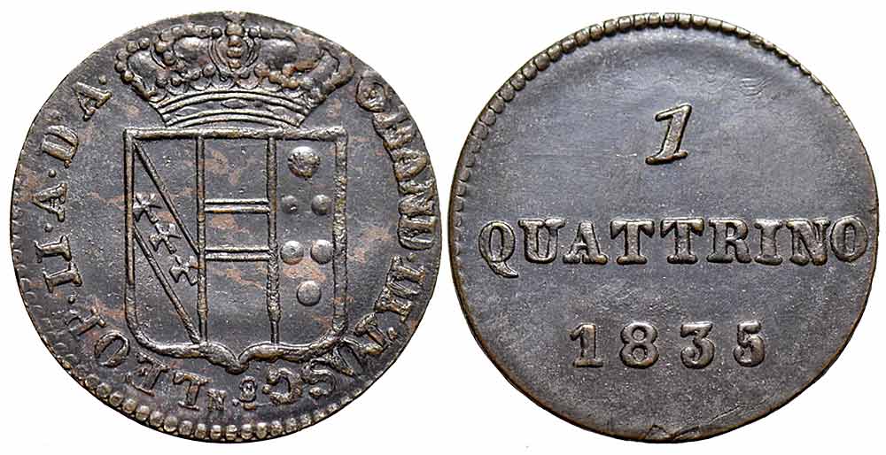 Italy Regional Mints Firenze Leopold Quattrino 1835 