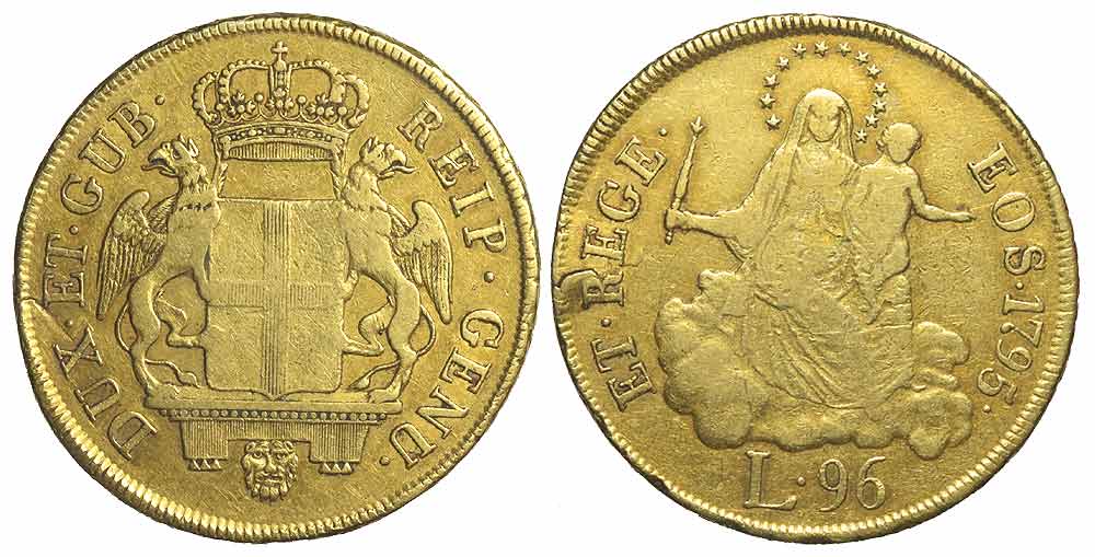 Italy Regional Mints Genova Republic Lire 1795 Gold 