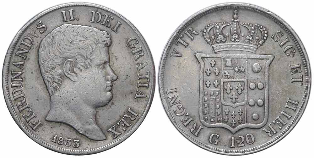 Italy Regional Mints Napoli Ferdinando Piastra 1833 