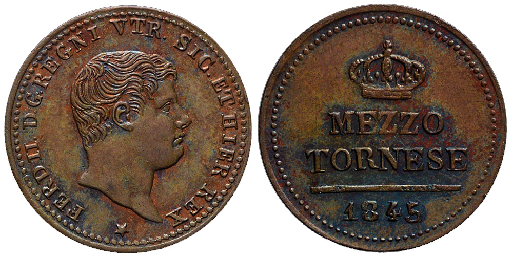 Italy Regional Mints Napoli Ferdinando Tornese 1845 