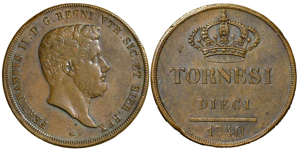 Italy Regional Mints Napoli Ferdinando Tornesi 1840 