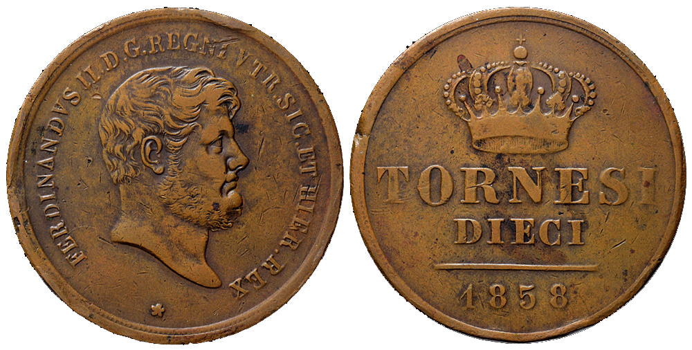 Italy Regional Mints Napoli Ferdinando Tornesi 1858 