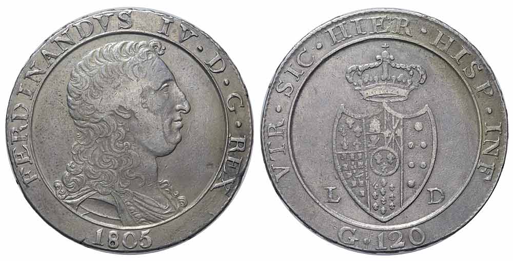 Italy Regional Mints Napoli Ferdinando Piastra 1805 