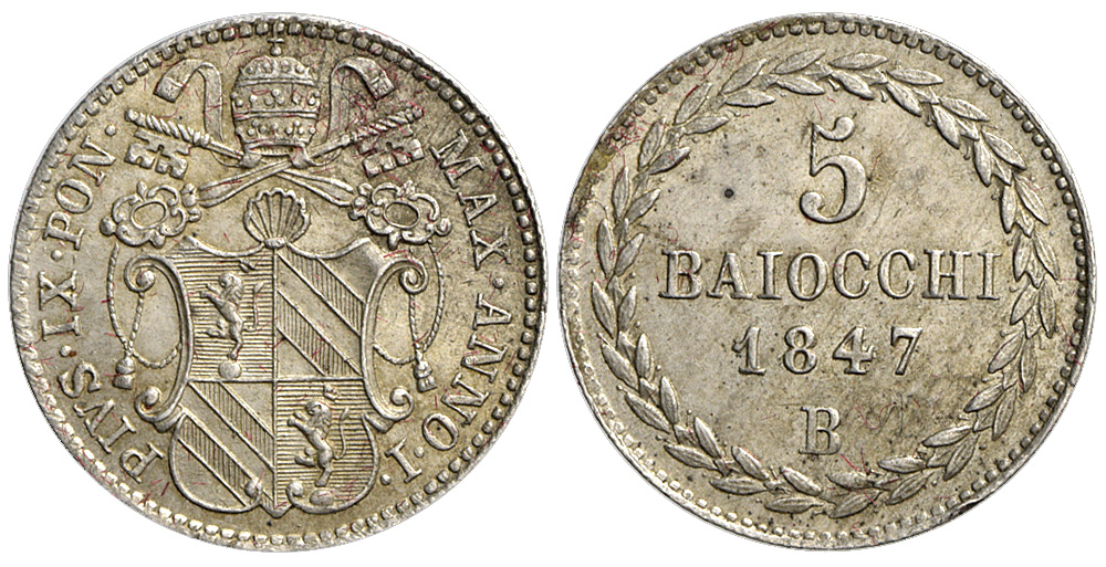 Italy Papal States Bologna Pius Baiocchi 1847 
