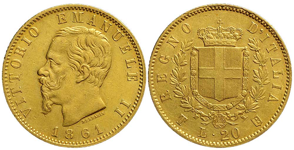 Italy Kingdom Vittorio Emanuele Lire 1861 Gold 