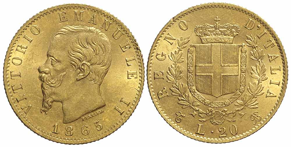 Italy Kingdom Vittorio Emanuele Lire 1865 Gold 