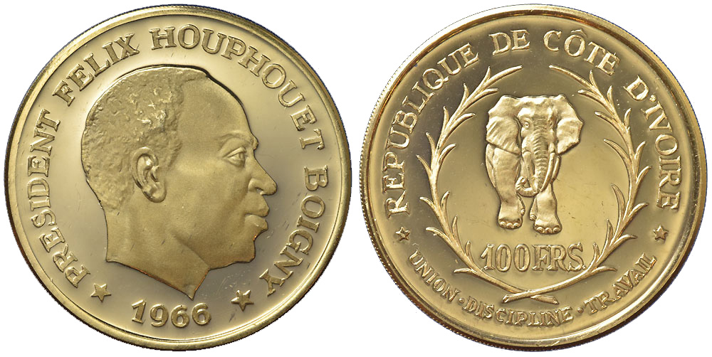 Ivory Coast Republic Francs 1966 Gold 