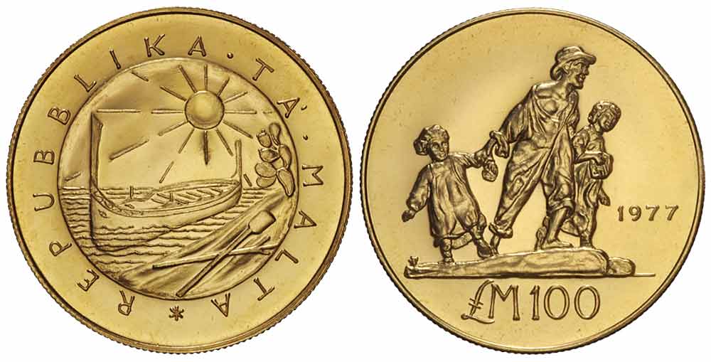 Malta Republic Liri 1977 Gold 