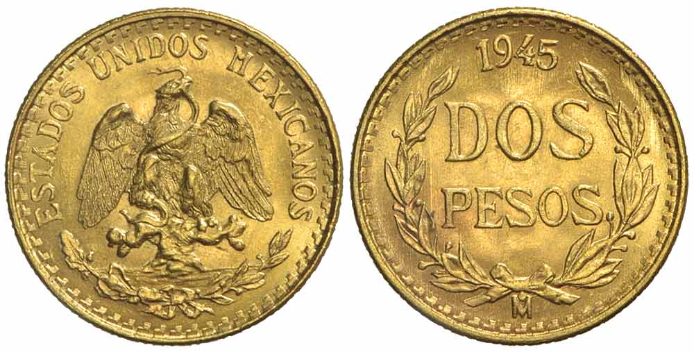 Mexico United States Pesos 1945 Gold 