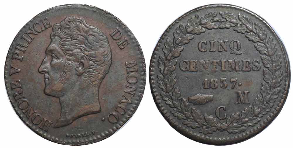 Monaco Honore Cent 1837 