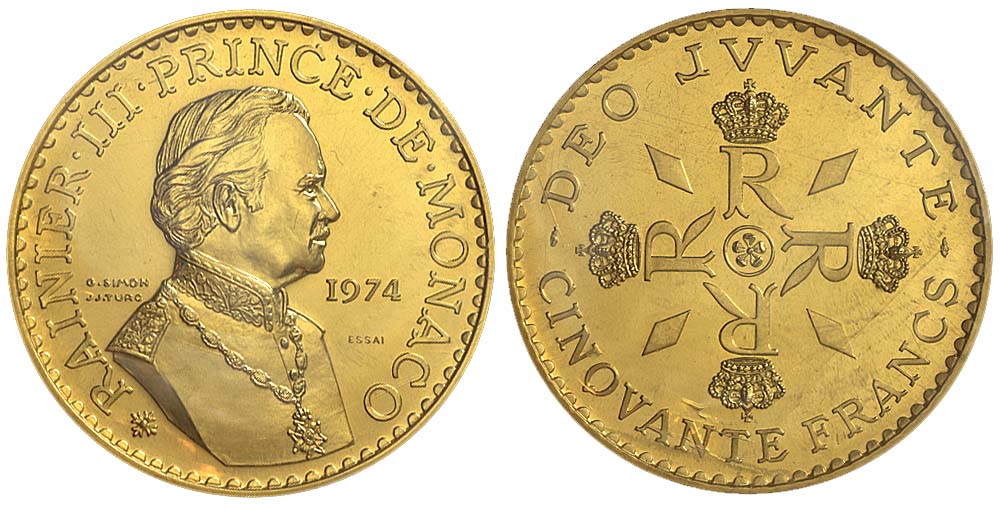 Monaco Rainier Francs 1974 Gold 