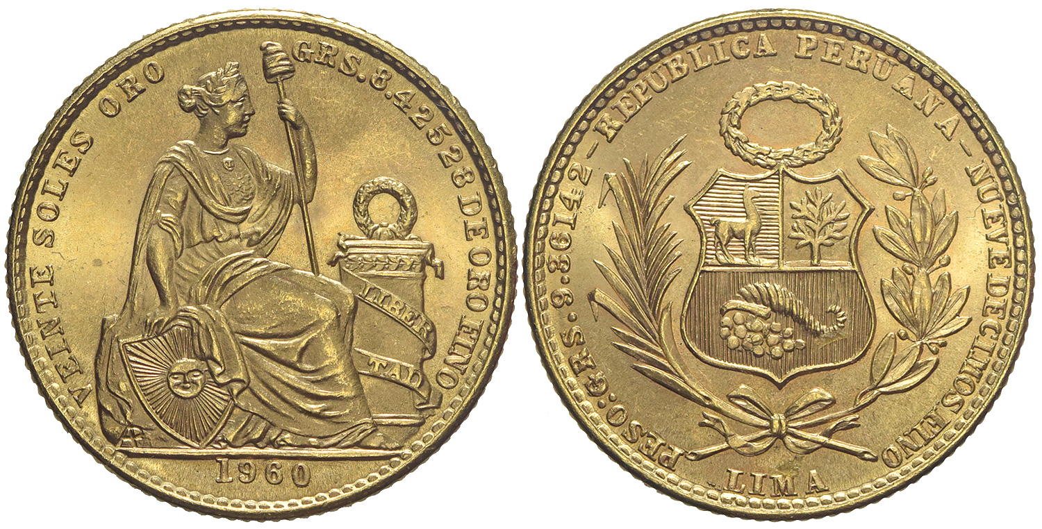 Peru Decimal Coinage Soles 1960 Gold 