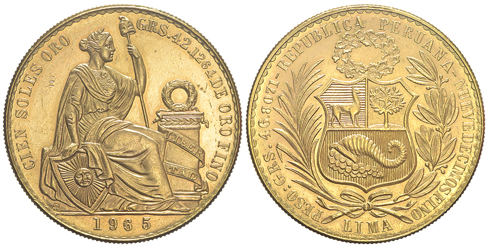 Peru Decimal Coinage Soles 1965 Gold 