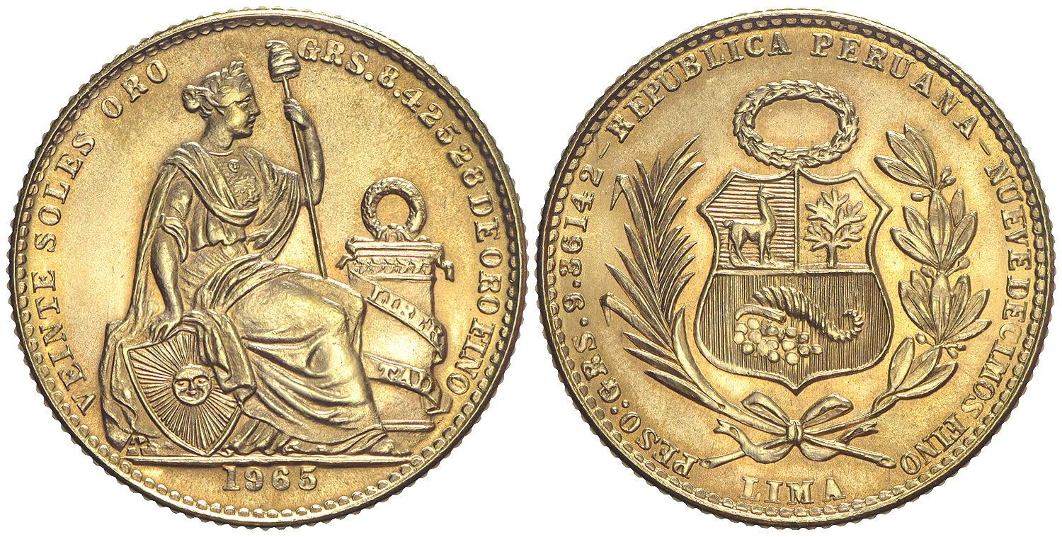 Peru Decimal Coinage Soles 1965 Gold 