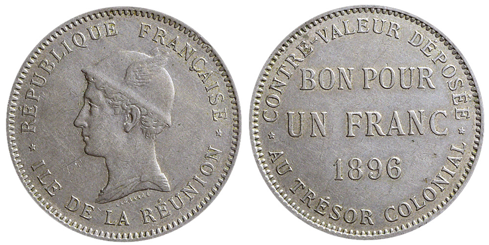 Reunion French Department Franc 1896 CuNi 
