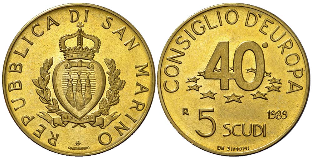 Marino Republic Scudi 1989 Gold 