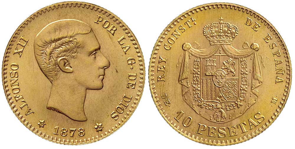 Spain Alfonso Pesetas 1878 Gold 