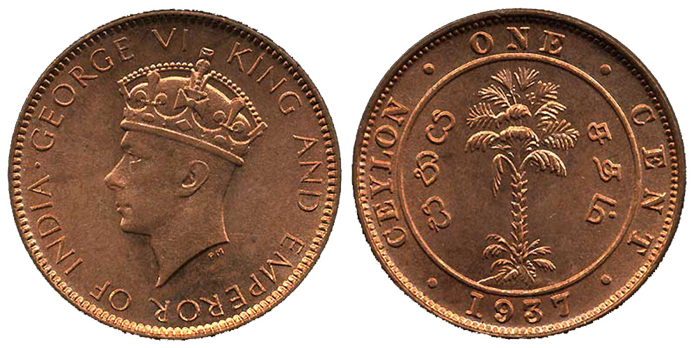 Lanka Ceylon George Cent 1937 