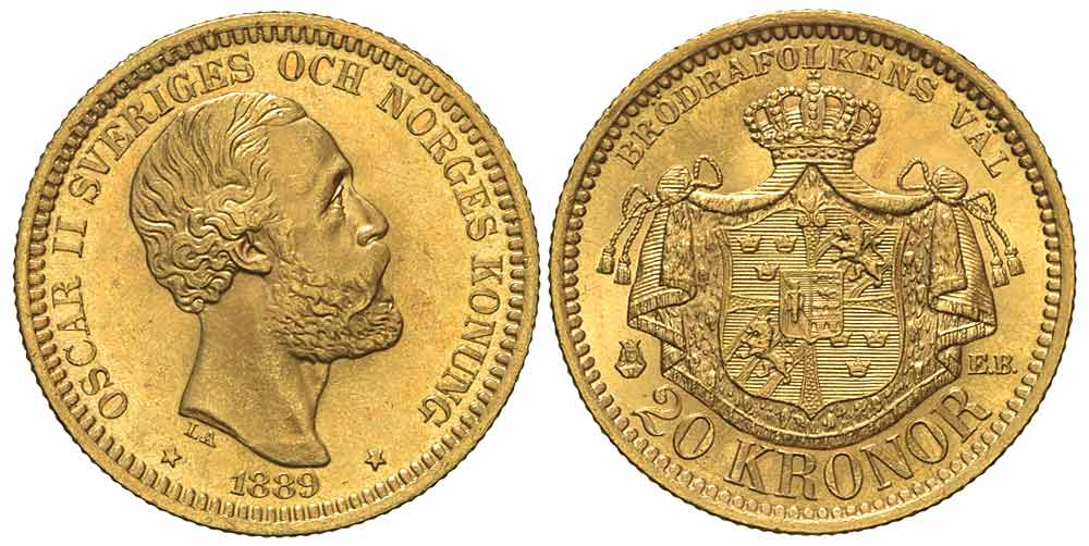 Sweden Oscar Kronor 1889 Gold 