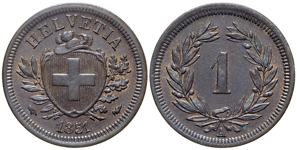 Switzerland Confoederatio Helvetica Cent 1851 