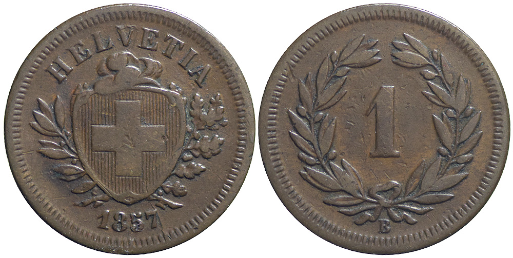 Switzerland Confoederatio Helvetica Cent 1857 