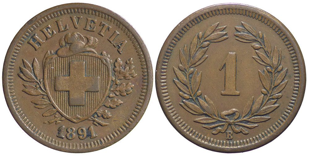 Switzerland Confoederatio Helvetica Cent 1891 