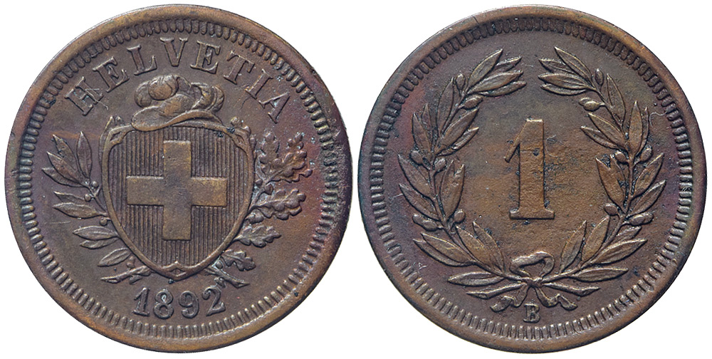 Switzerland Confoederatio Helvetica Cent 1892 