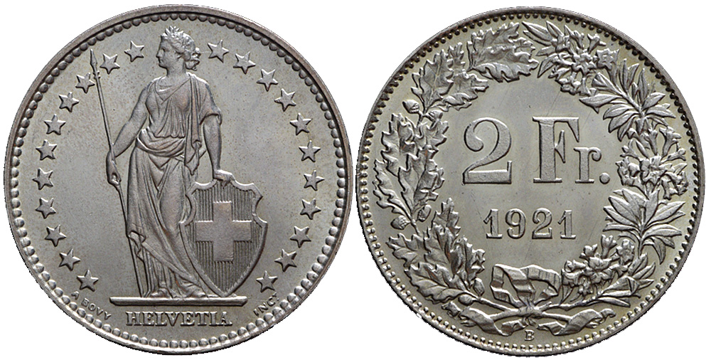 Switzerland Confoederatio Helvetica Francs 1921 