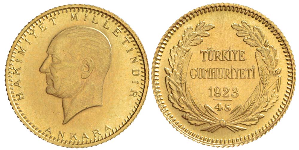 Turkey Bullion Issues Kurush 1923 Gold 