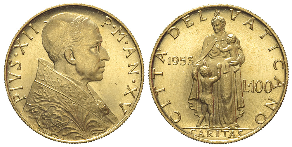 Vatican City Lire 1953 Gold 