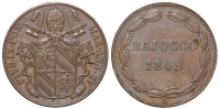 Italy-B-Papal-States-Rome-Pius-IX-Baiocco-1849-AE